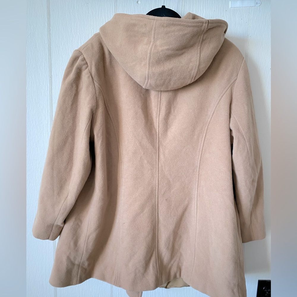 Anne Klein beige hooded button up winter peacoat wool blend - Picture 5 of 8